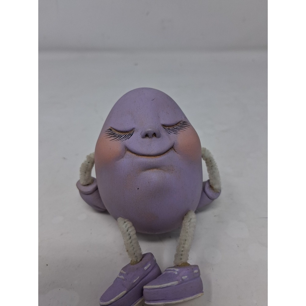 Rare Vintage Purple Ceramic EGG/Anthropomorphic Faces/ Humpty Dumpty Poseable